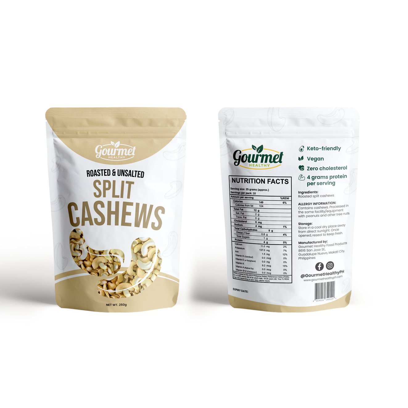 Gourmet Healthy Roasted Split Cashews - Unsalted - 250g