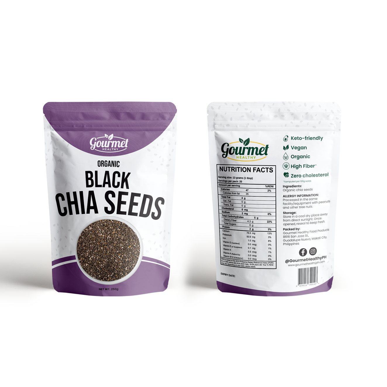 Gourmet Healthy Organic Black Chia Seeds - 250g