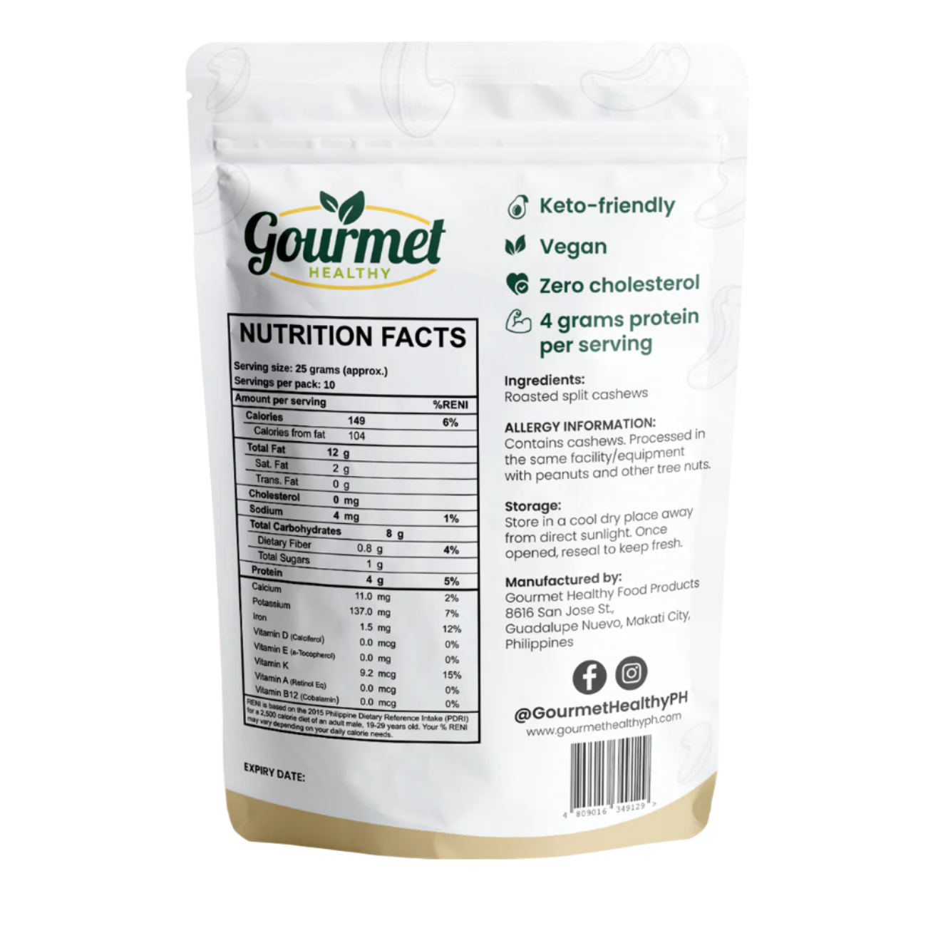 Gourmet Healthy Roasted Split Cashews - Unsalted - 250g